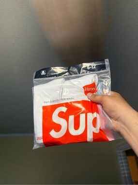 Hanes White Crew Socks with Red Logo Packaging